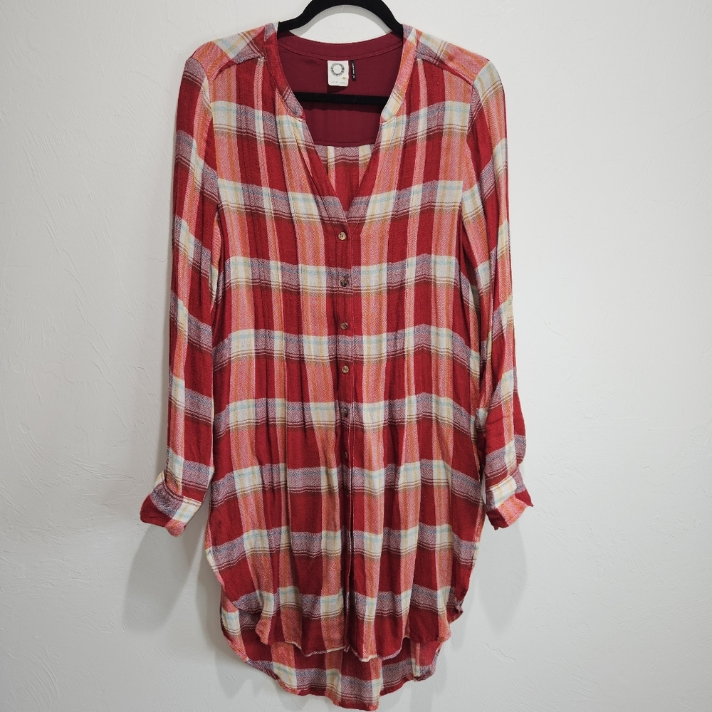 Anthropologie Akemi + Kin Tunic Red Plaid Womens Size Medium Rayon & Wool - Picture 2 of 12